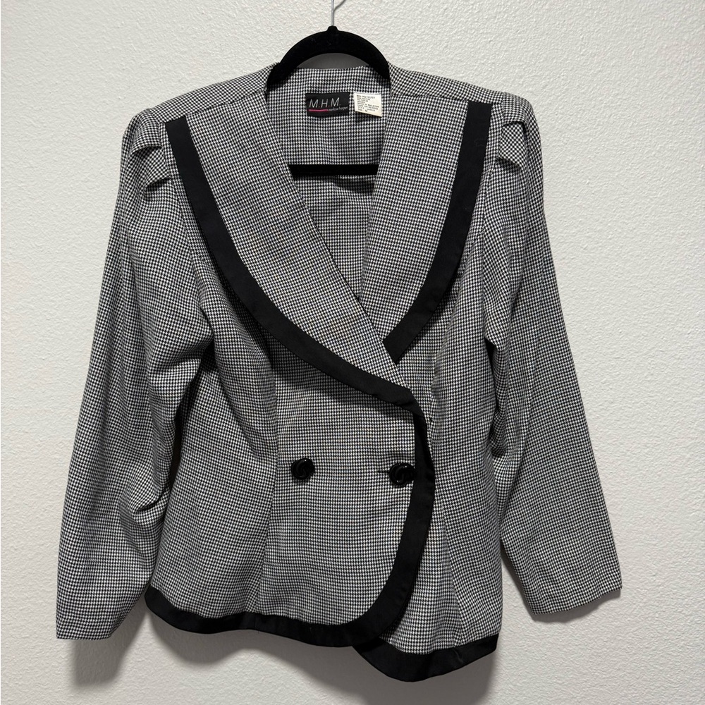 Melissa Harper Vintage 80s Women's Black and White Houndstooth Blazer Size 12